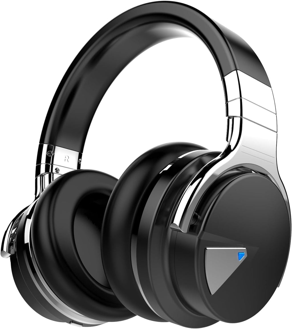 GarageRock E7 Active Noise Cancelling Headphones Bluetooth and Wireless Headphones Over Ear with Microphone Deep Bass, Comfortable Protein Earpads, 30 Hours Playtime for Travel/Work, Black