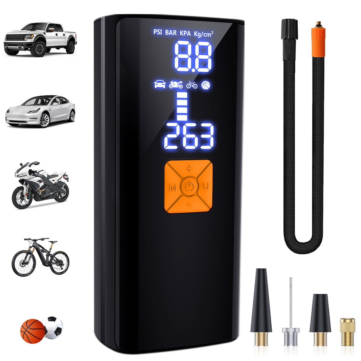 GarageRock Tyre Inflator Portable Air Compressor,20000mAh and 150PSI Cordless Air Pump with Digital LCD Pressure Gauge One Click Electric Tyre Inflator for Car,Motorcycle,Bike and Balls, Black