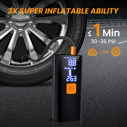 GarageRock Tyre Inflator Portable Air Compressor,20000mAh and 150PSI Cordless Air Pump with Digital LCD Pressure Gauge One Click Electric Tyre Inflator for Car,Motorcycle,Bike and Balls, Black