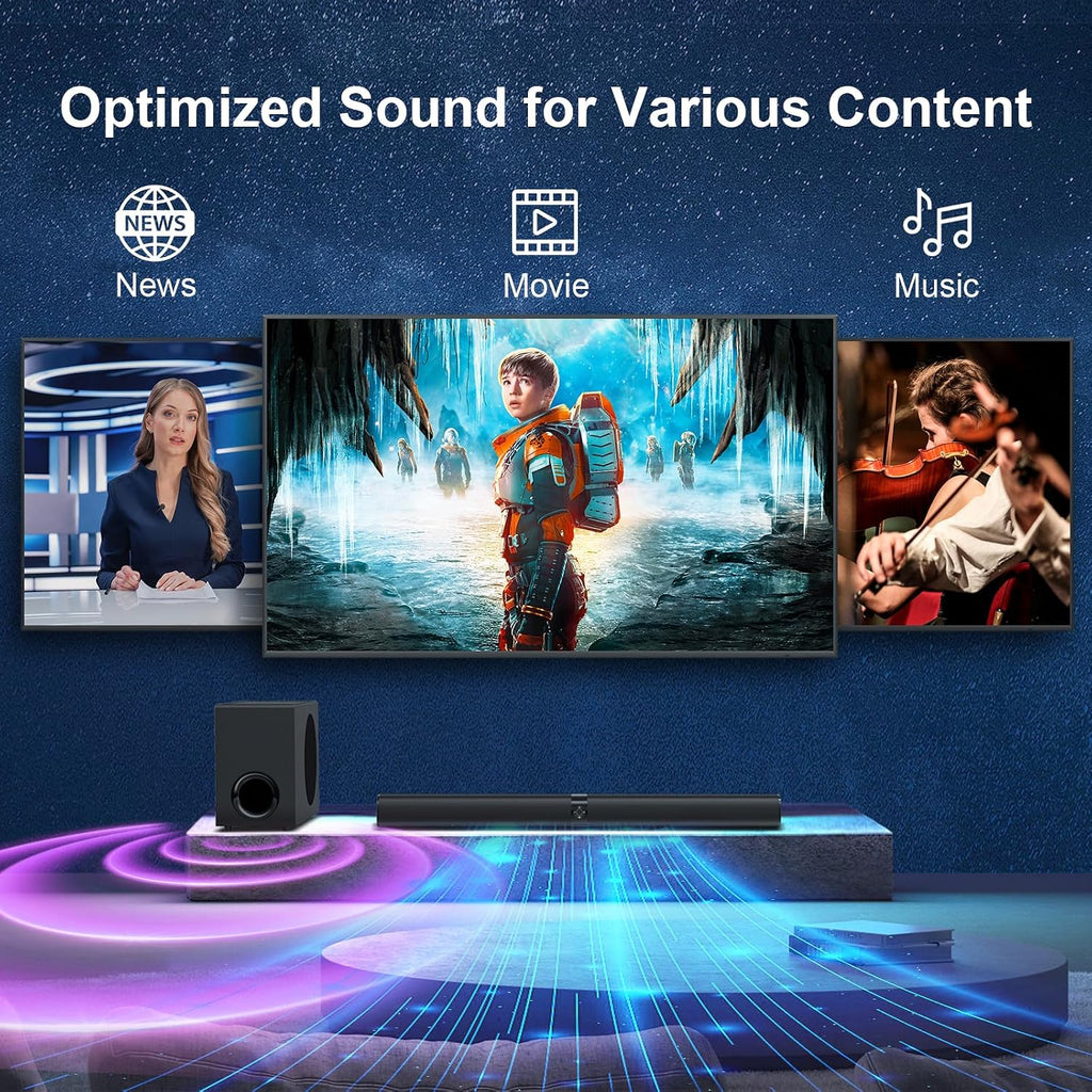 GarageRock Speaker System Sound Bar with Subwoofer for TV, 2 in 1 Detachable 110W Soundbar with Deep Bass&Volume Boost&3 EQ Mode, Bluetooth 5.3/ARC/Opt/AUX, Surround Sound System for TV/PC/Projectors