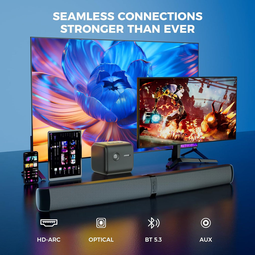 GarageRock Floorstanding Speaker Soundbar for TV, 90W Soundbar, 2-in-1 Detachable Sound Bar for TV, Bluetooth TV Speaker with ARC/Optical/AUX Connect, Home Theater Sound for TV/PC/Projectors/Gift